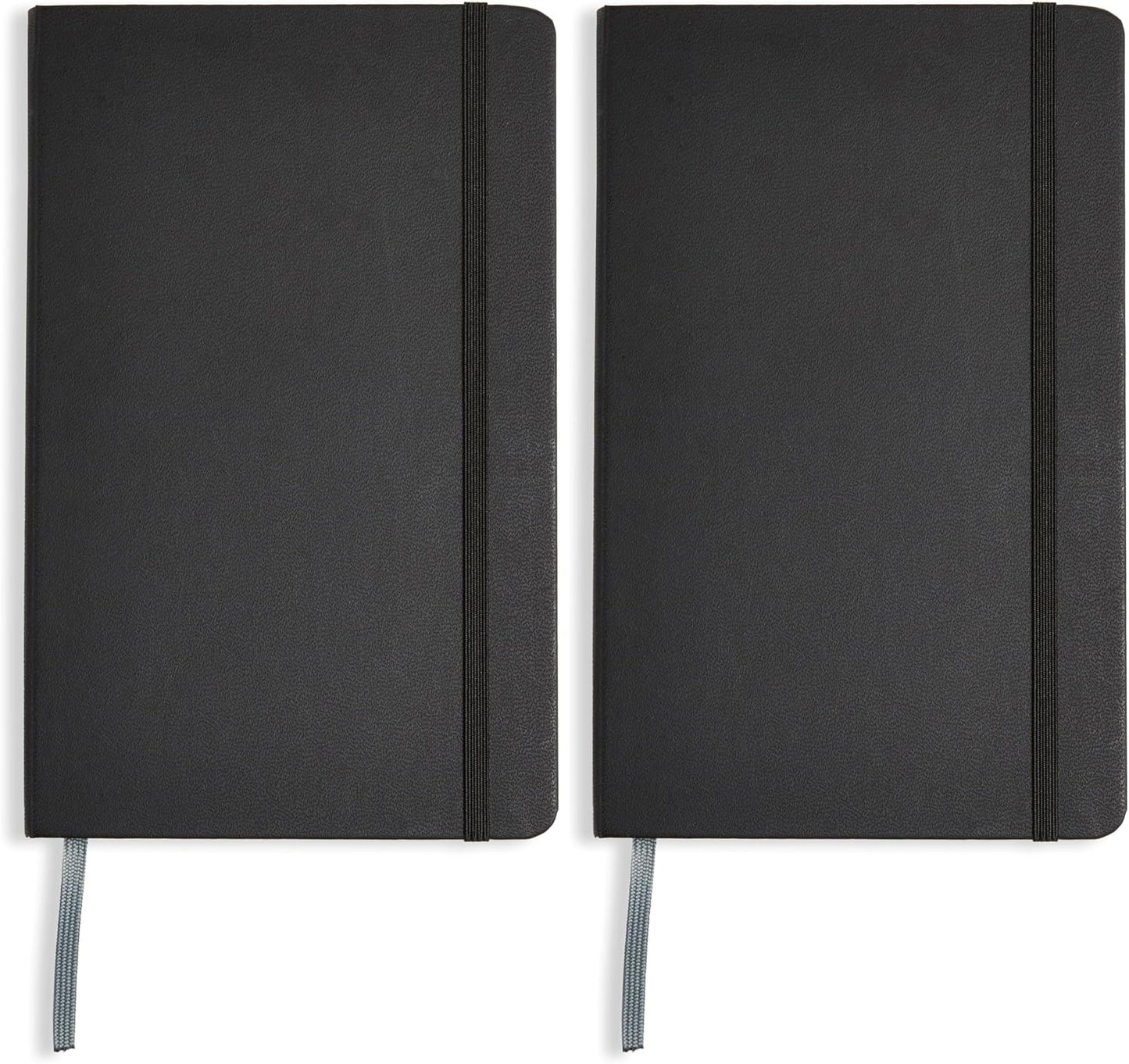 Amazon Basics Classic Lined Writing Notebook for Note Taking and Journaling, Hardcover with Elastic Closure, 240 Pages, 5" x 8.25", Black