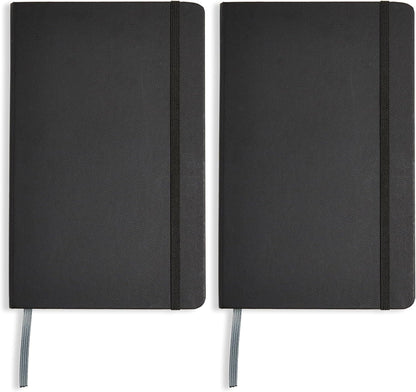 Amazon Basics Classic Lined Writing Notebook for Note Taking and Journaling, Hardcover with Elastic Closure, 240 Pages, 5" x 8.25", Black