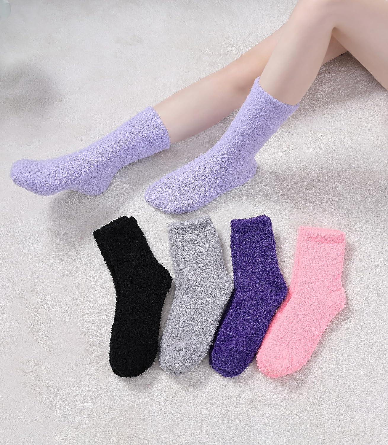 SDBING Fuzzy Socks for Women Soft Fluffy Home Sleeping Socks Cozy Warm Slipper Socks 6 or 5 Pairs