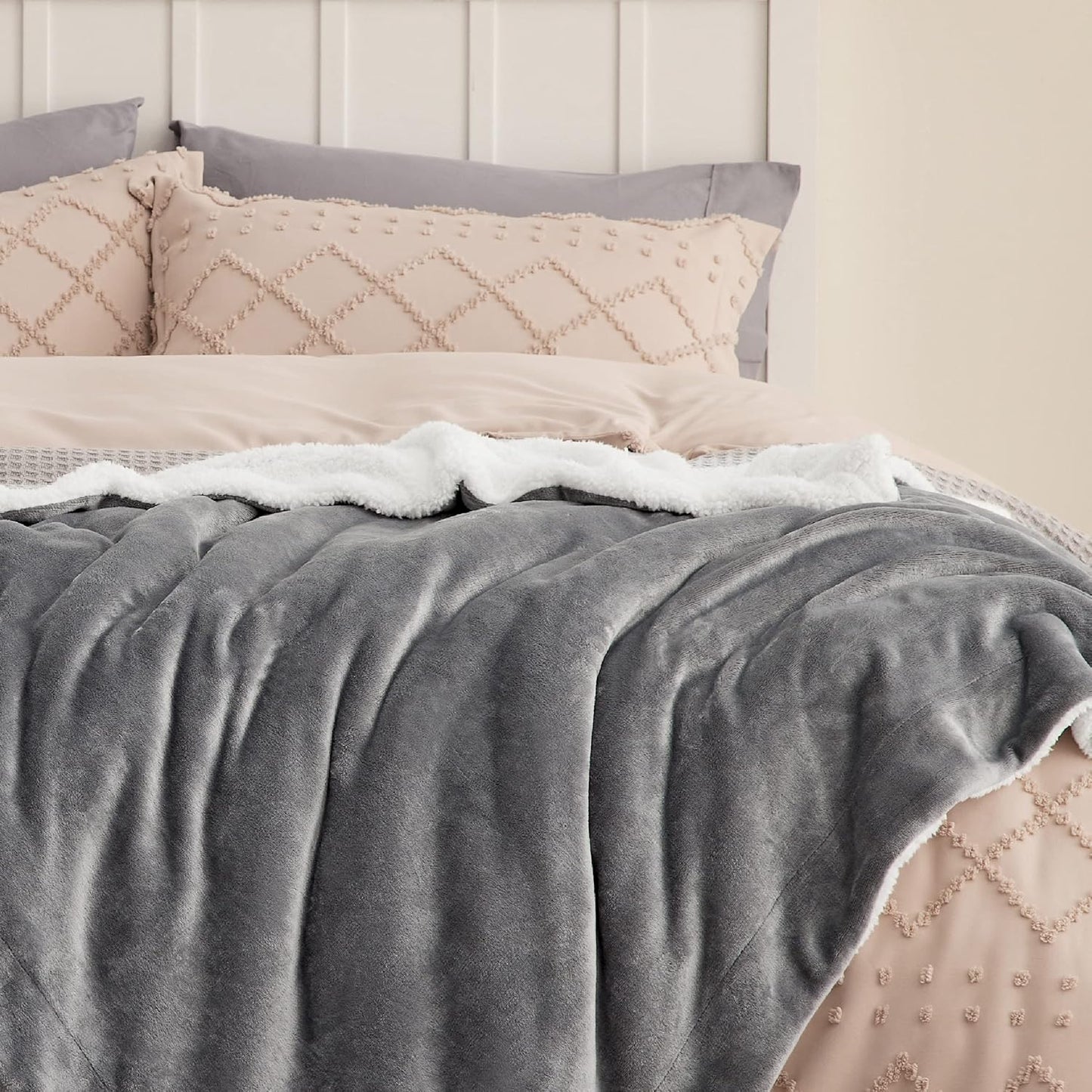 Bedsure GentleSoft Sherpa Fleece Throw Blanket for Couch, Non-Heated, Thick & Warm Cozy Blanket for Winter, Soft Fuzzy Plush Throw Gifts for Women and Men, Grey, 50x60 Inches