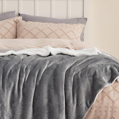 Bedsure GentleSoft Sherpa Fleece Throw Blanket for Couch, Non-Heated, Thick & Warm Cozy Blanket for Winter, Soft Fuzzy Plush Throw Gifts for Women and Men, Grey, 50x60 Inches
