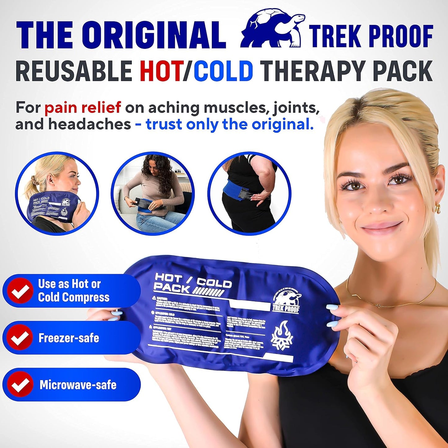 Ice Packs for Injuries Reusable (3-Piece Set) – Hot and Cold Ice Pack Therapy Gel Wrap Support – Supports Recovery, Joint and Muscle Pain – Knees, Back & More (3 Piece Set - Classic)