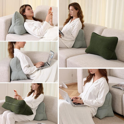 Pat. Pend. Corduroy Lumbar Support Back Pillow for Watching TV, Reading & Gaming, Ergonomic Triangle Support Cushion for Sofa, Armchair & Bed Sitting, Removable Washable Cover, Beige Gray