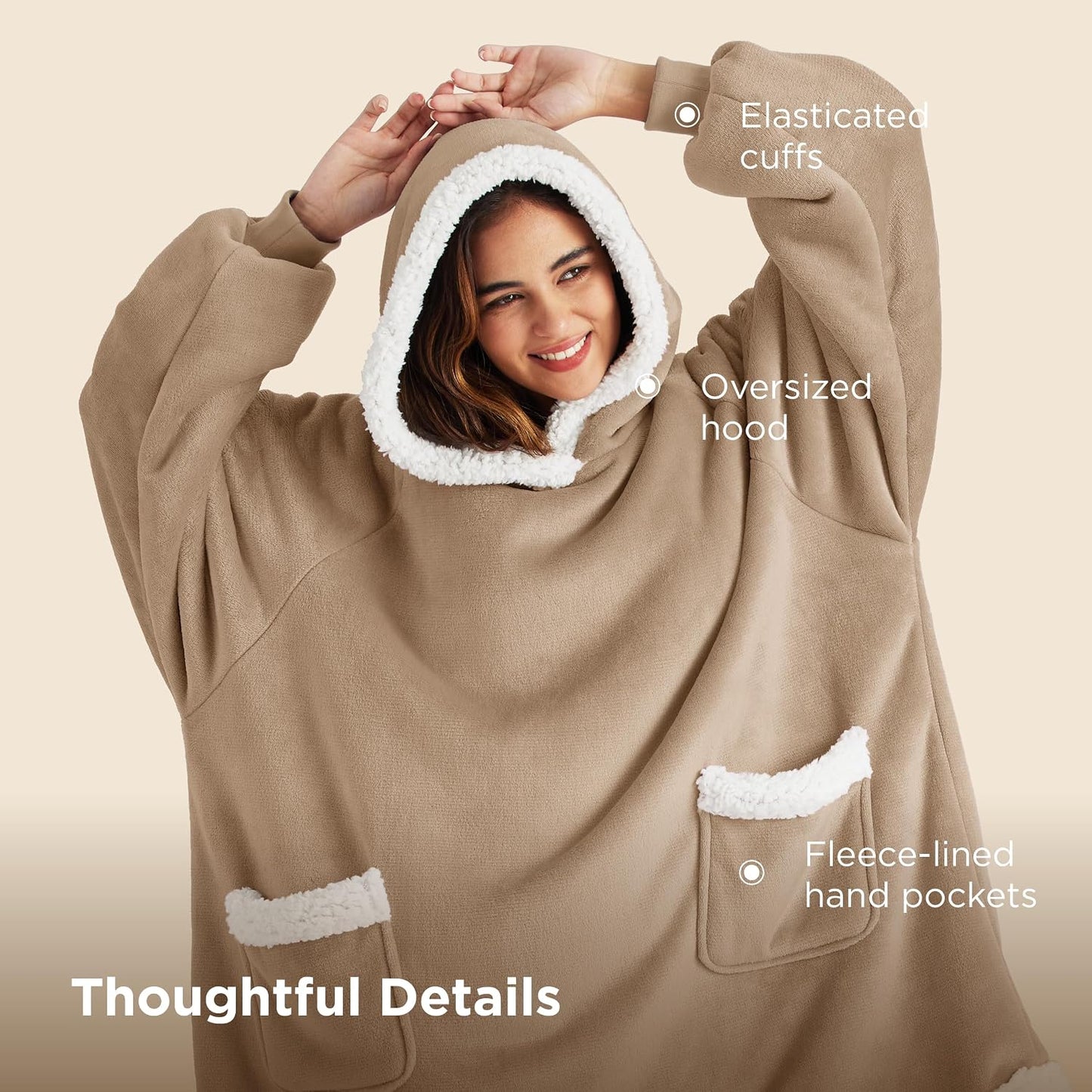 Bedsure Blanket Hoodie, Wearable Blanket Hoodie as Gifts for Mom, Birthday Gifts for Women Kids Teens Mother's Day Sherpa Sweatshirt, Grey, Standard