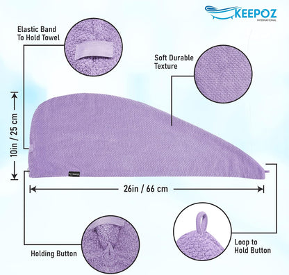 KEEPOZ 100% Cotton Hair Towel Wrap Quick Dry Super Absorbent Turban Head Wrap for Women with Button, Anti Frizz, Hair Cap for Curly, Long & Thick Hair (White, 1 Pc)