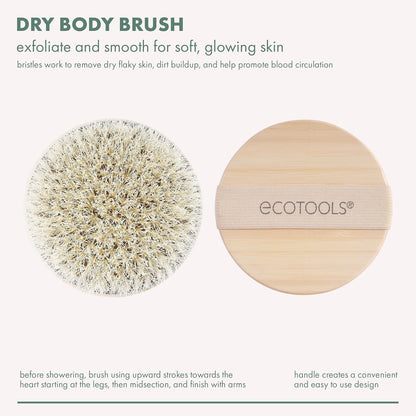 EcoTools Dry Body Brush, Cruelty-Free Bristles Exfoliate & Smooth Skin, Dry Brushing Removes Flaky Skin, May Help Improve Circulation & Tone, Vegan & Cruelty-Free, 1 Count