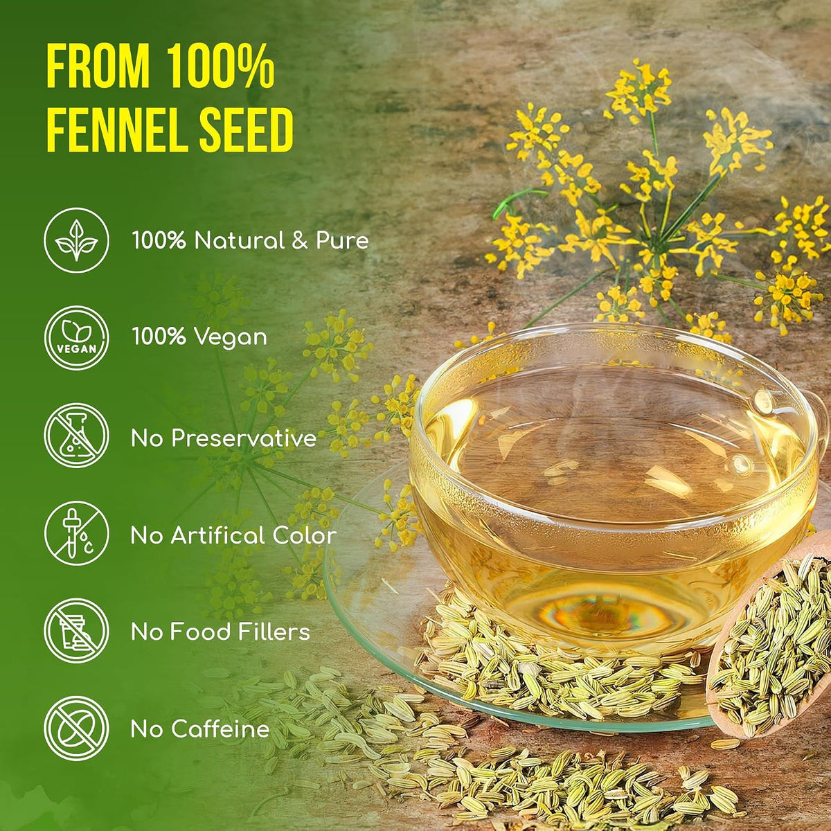 FreshDrinkUS, Premium 55 Fennel Tea Bags, 100% Natural & Pure. Made with Eco-Conscious Tea Bags. No Sugar, No Caffeine, No Gluten, Vegan.