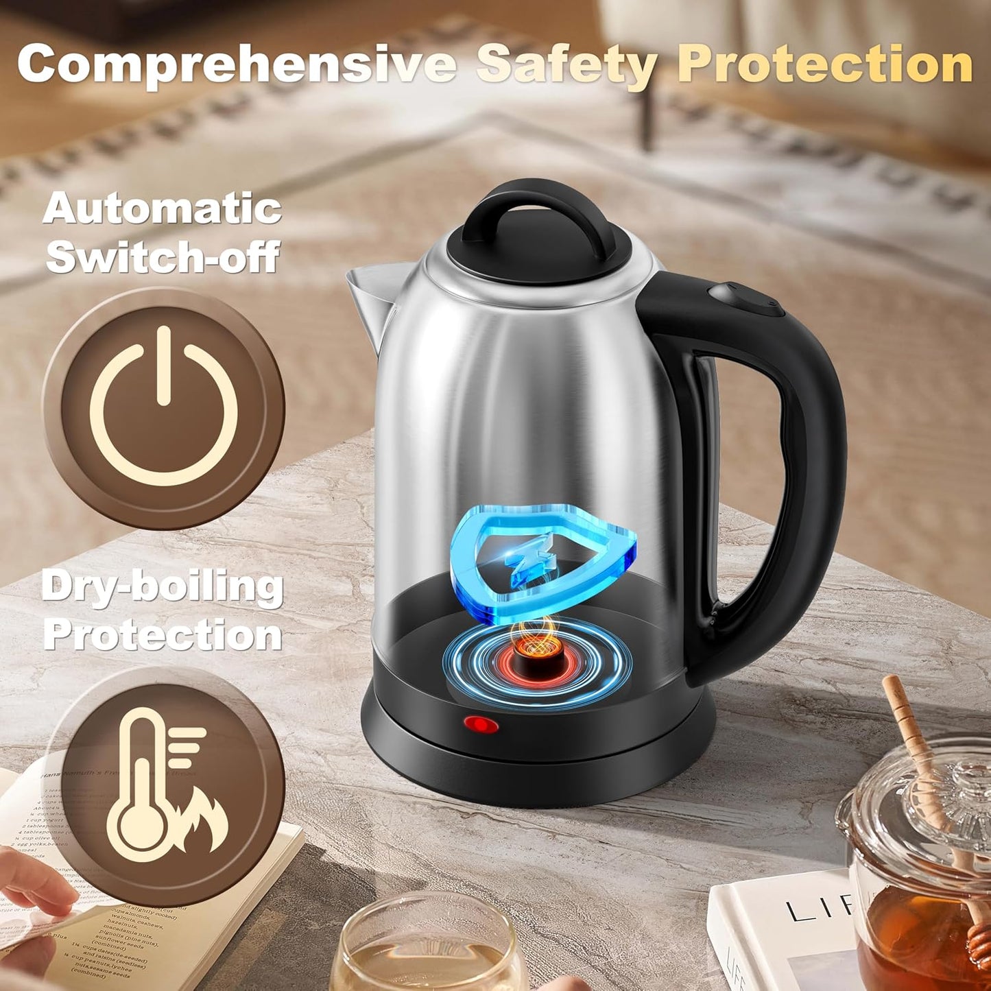 Topwit 2.5L Large Electric Kettle,Fast Boil Stainless Steel Electric Kettle