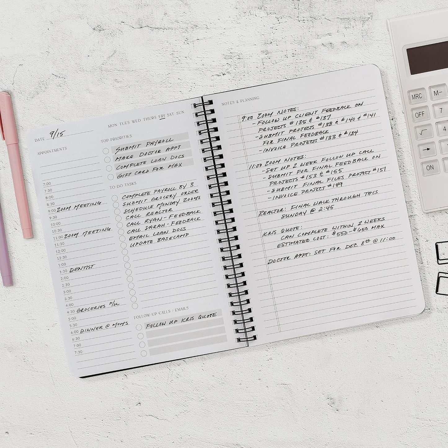 Beautiful Daily Planner And Notebook With Hourly Schedule - Spiral Notebook