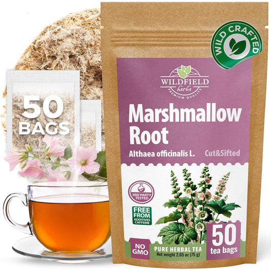 50 Bags Dried Marshmallow Root Tea Marshmallow Root Herb Herbal Tea (Althaea Officinalis) - 50 Count Bags Cut Sifted Herb Raíz De Malvavisco