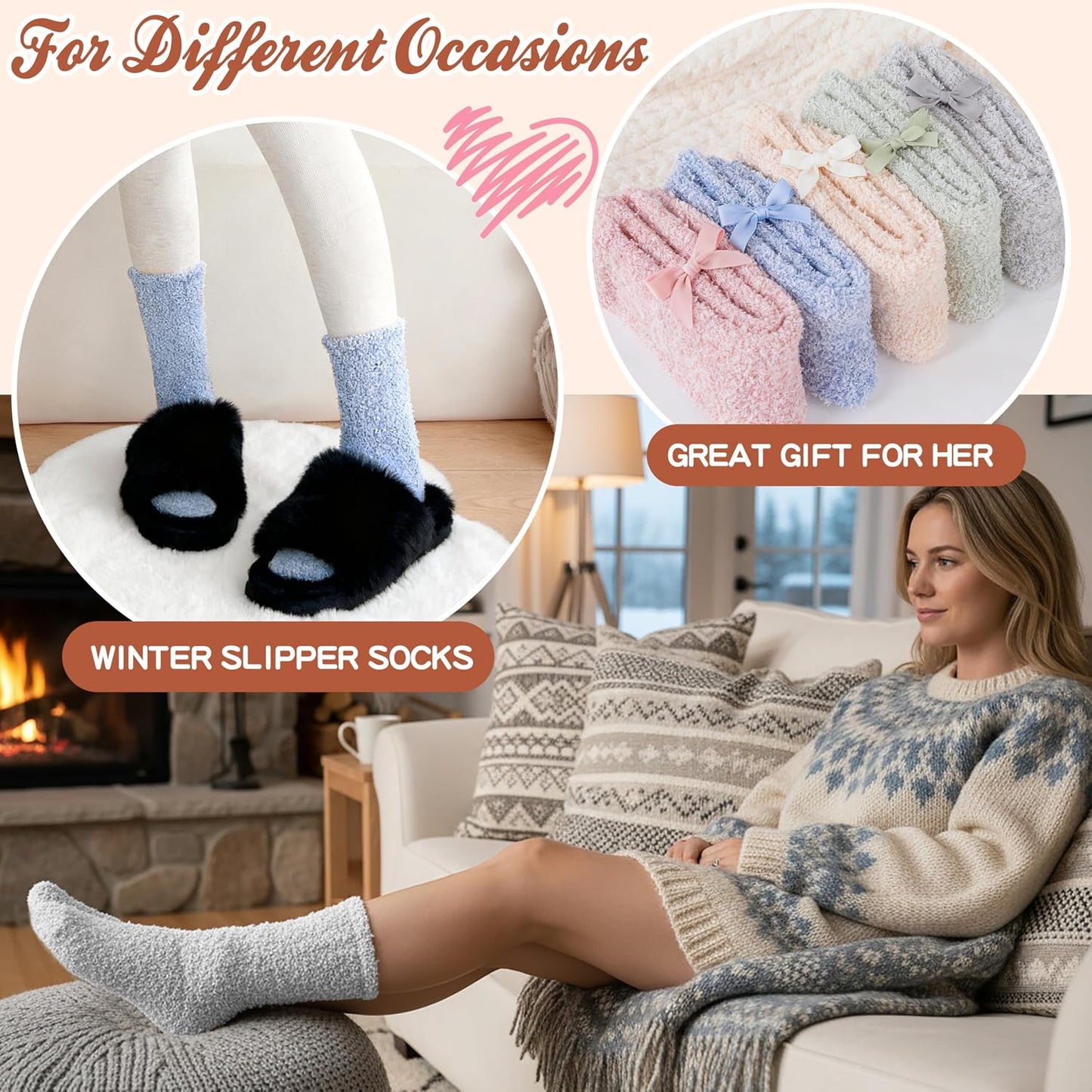 EBMORE Womens Fuzzy Socks Slipper Fluffy Cozy Comfy Cabin Plush Warm Winter Sleep Home Soft Socks