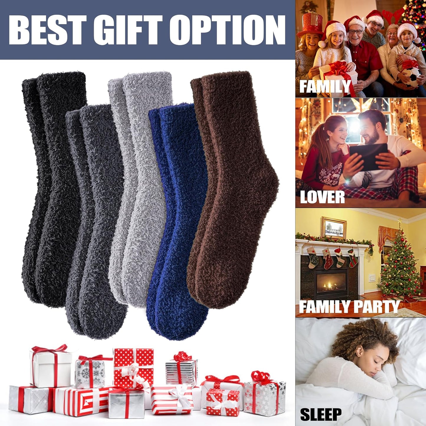 CHOWISH Womens Fuzzy Slipper Socks Super Soft Microfiber Fluffy Cozy Winter Warm Fuzzy Crew Socks