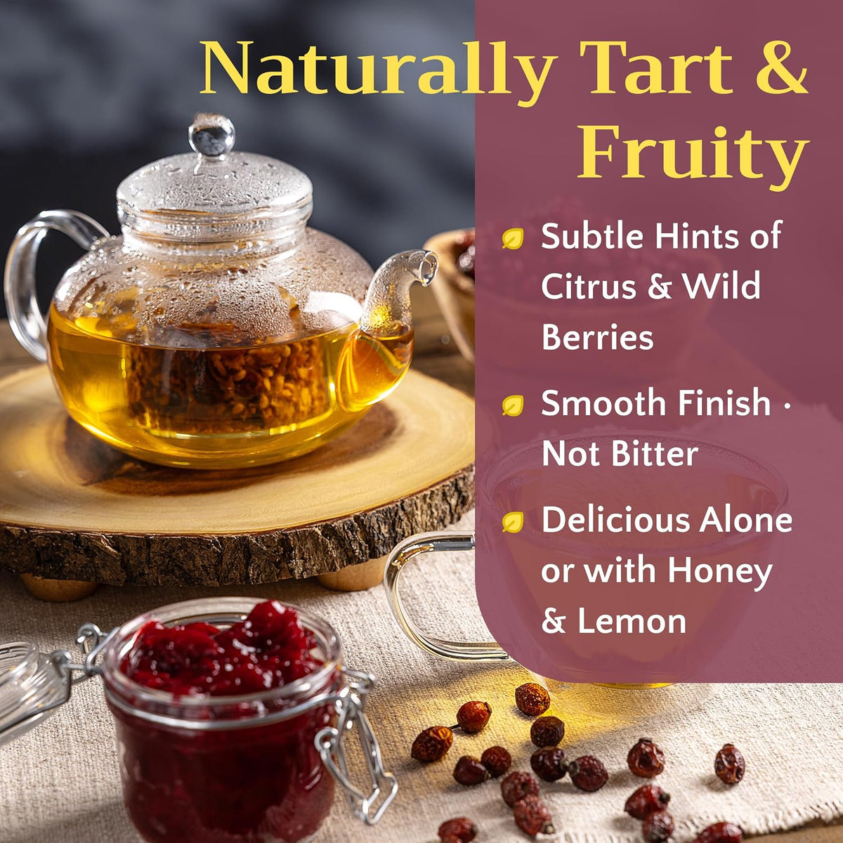 Dried Whole Rose Hips Tea - Natural RoseHip Fruit Herbal Tea Loose, 2 oz