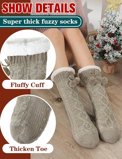 Welwoos Womens Slipper Fuzzy Grips Socks Fluffy Winter Warm Thick Thermal Cozy Plush Non Slip Cabin Soft Fleece Socks