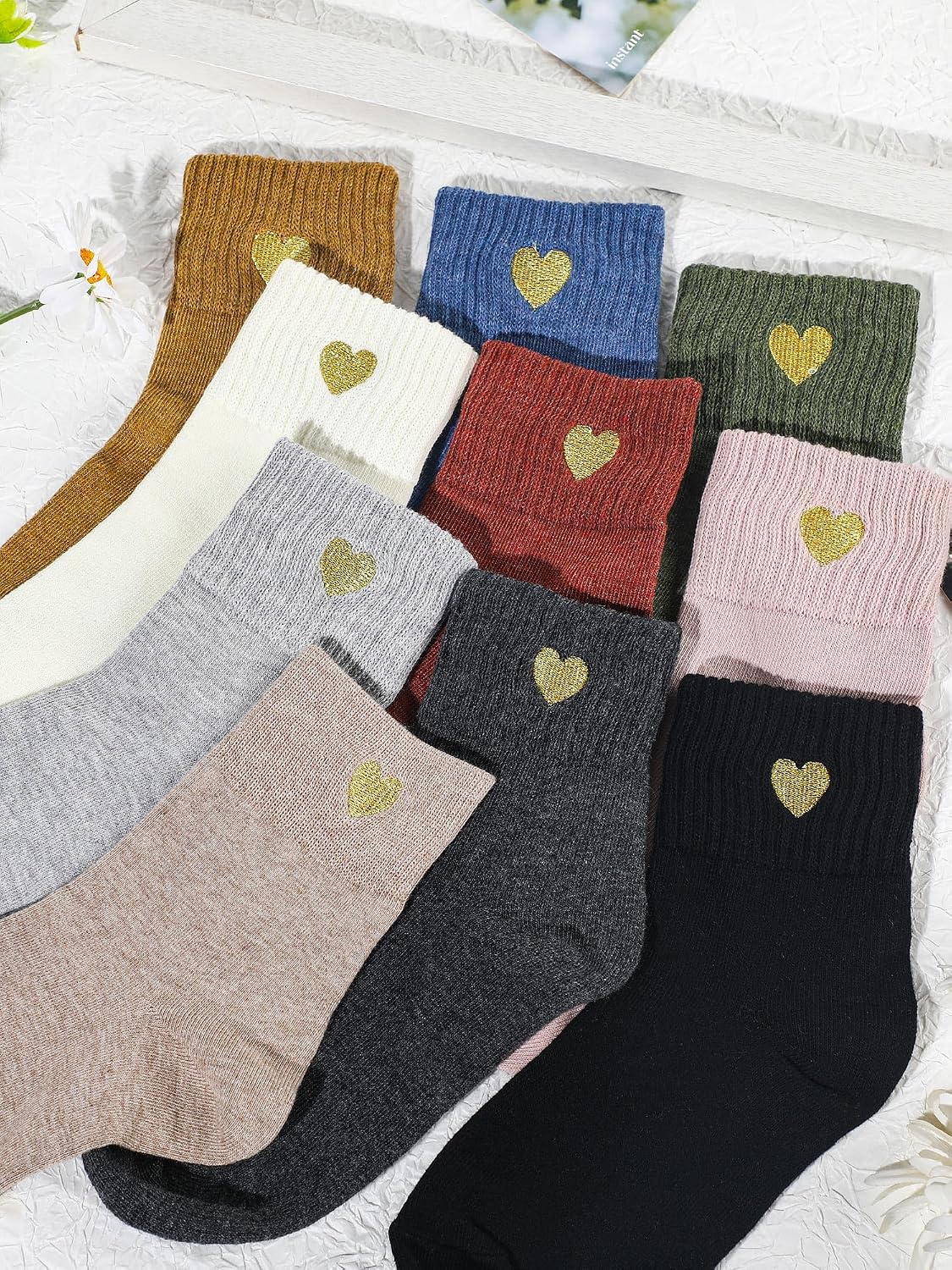 Eurzom 10 Pairs Socks Womens Crew Elastic Ankle Length Cotton Socks Aesthetic Cute Lightweight Low Cut Gifts for Women - Colors A
