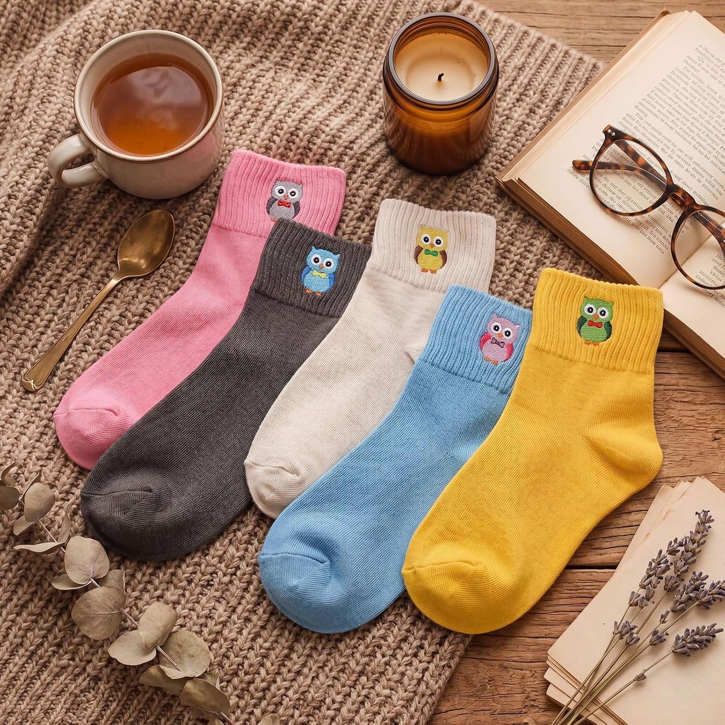 Eurzom 10 Pairs Socks Womens Crew Elastic Ankle Length Cotton Socks Aesthetic Cute Lightweight Low Cut Gifts for Women - Colors B