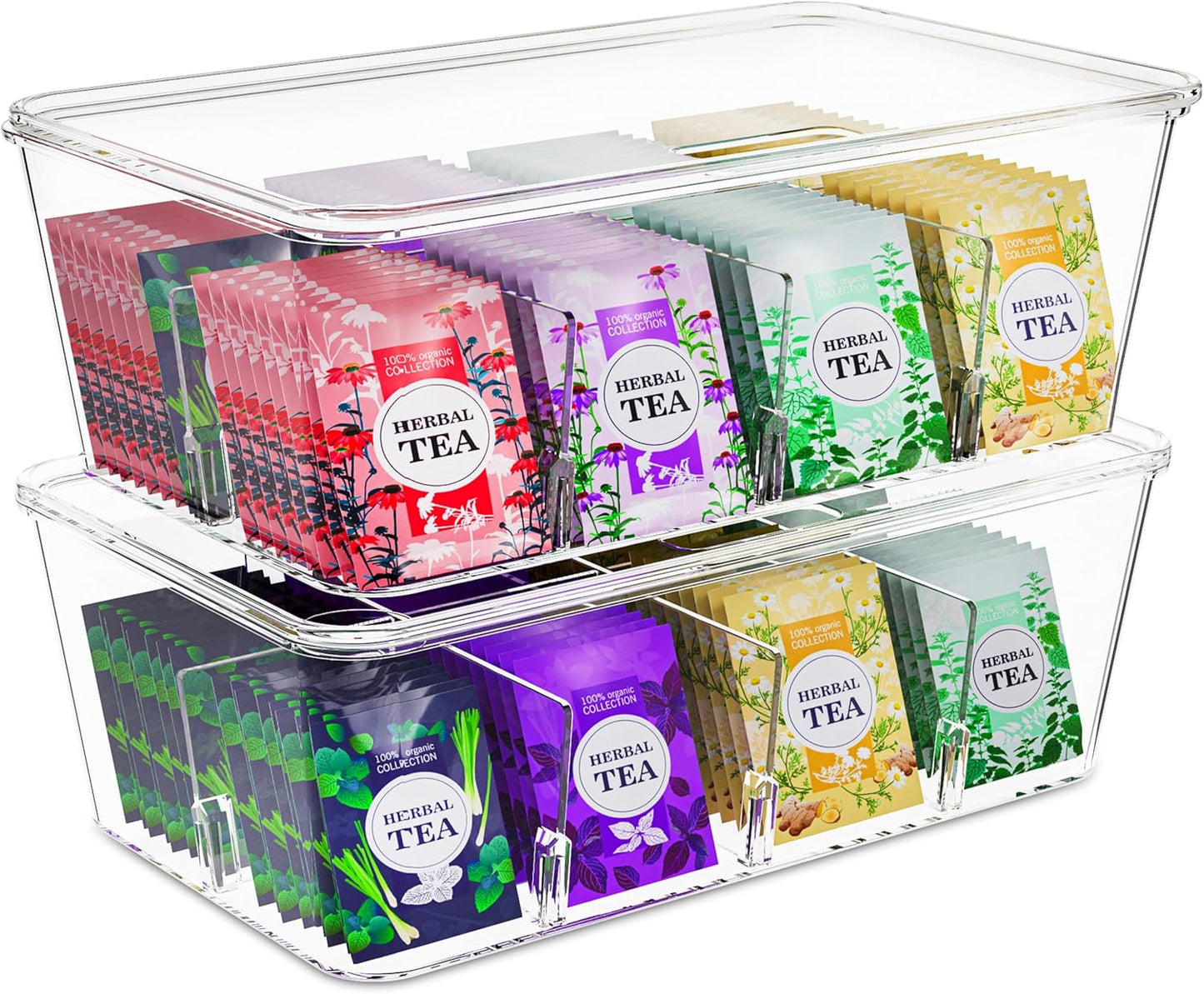 Utopia Home Tea Bag Organizer with Lids, Stackable Tea Box, 1 Pack, Clear