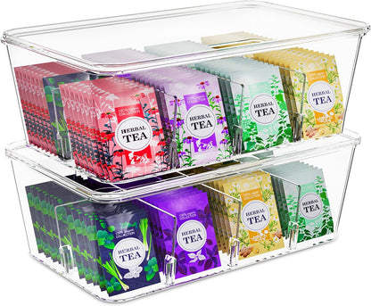 Utopia Home Tea Bag Organizer with Lids, Stackable Tea Box, 1 Pack, Clear