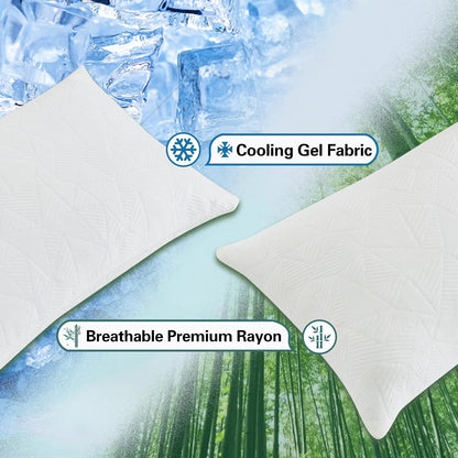 BETU Cooling Pillow Queen Size, Shredded Memory Foam Cool Pillow for Hot Sleepers, Adjustable Firm Soft Support Bed Pillows Perfect for Back Neck Pain and Side Sleeping with Pillow Case Cover, White