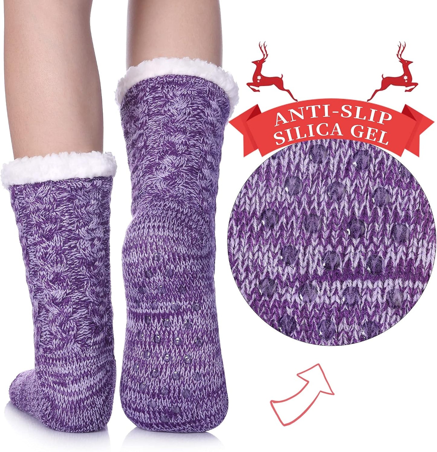SDBING Women's Winter Super Soft Warm Cozy Fleece Lined Fuzzy Slipper Socks with Grippers