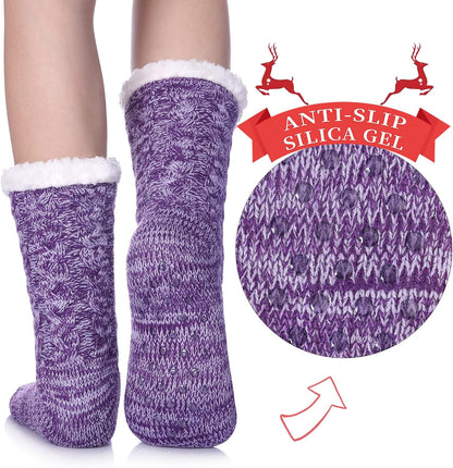 SDBING Women's Winter Super Soft Warm Cozy Fleece Lined Fuzzy Slipper Socks with Grippers