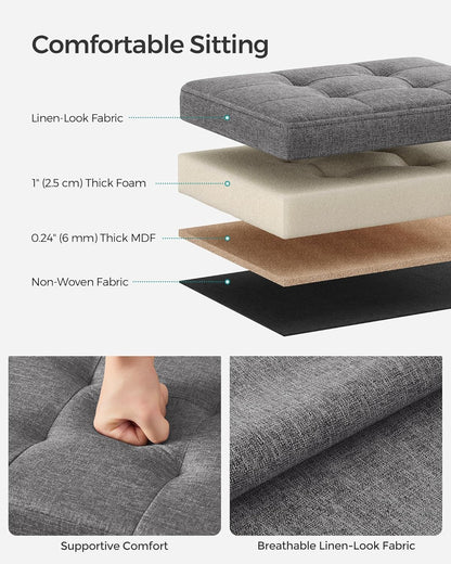 SONGMICS Mazie Collection - Small Folding Storage Ottoman, Foot Rest Stool, 12.2 x 16.1 x 12.2 Inches, 286 lb Load Capacity, for Living Room, Bedroom, Home Office, Dorm, Dark Gray ULSF102G01