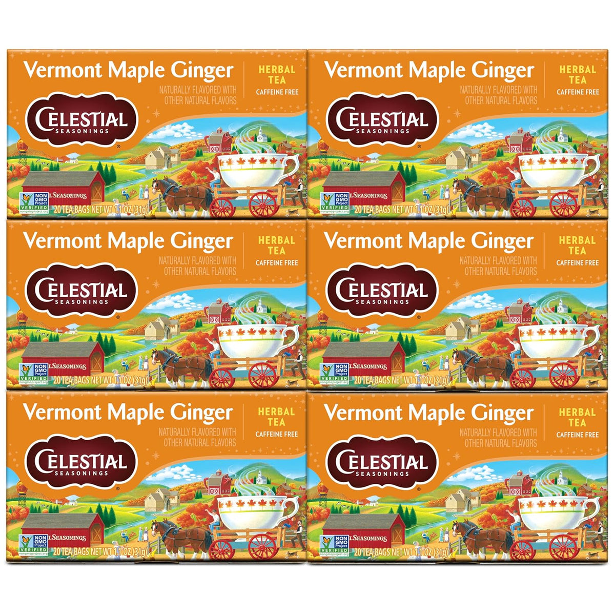Celestial Seasonings Herbal Tea, Vermont Maple Ginger, Caffeine Free, 20 Count (Pack of 6)