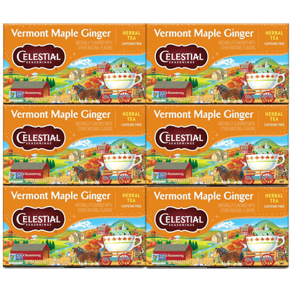 Celestial Seasonings Herbal Tea, Vermont Maple Ginger, Caffeine Free, 20 Count (Pack of 6)