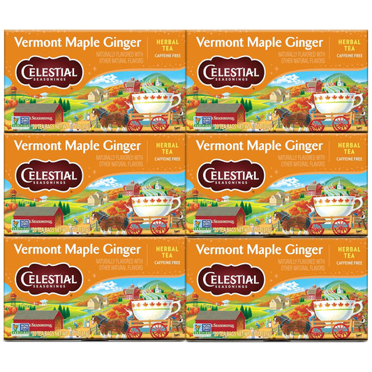 Celestial Seasonings Herbal Tea, Vermont Maple Ginger, Caffeine Free, 20 Count (Pack of 6)