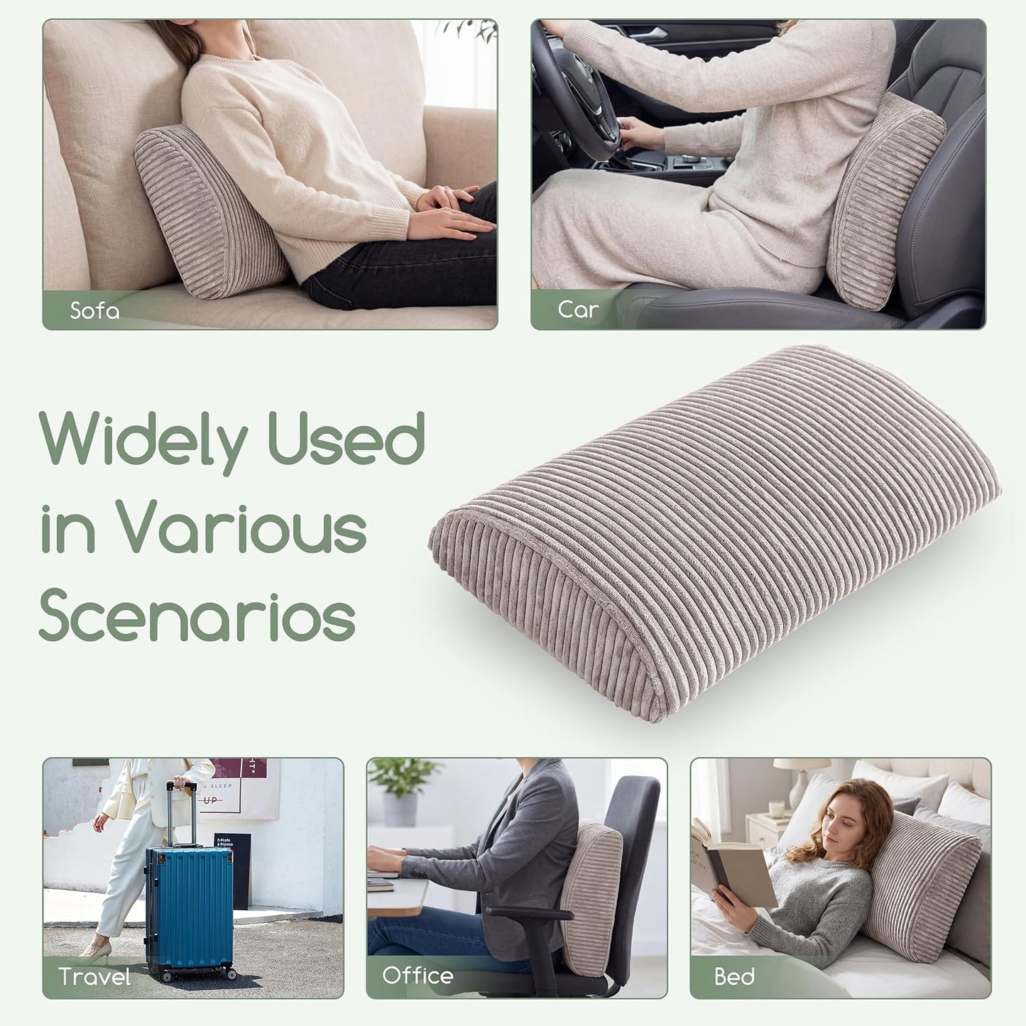 HIGOGOGO Lumbar Support Pillow for Recliner Chair/Accent Chair/Couch, Memory Foam Back Support Cushion for Elderly, Recliner Cushions for Back Rest, Pain Relief, Reading, Washable Cover, Dark Grey
