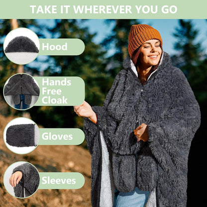 Penguin Wearable Hooded Blanket for Adults – Super Soft Warm Cozy Plush Flannel Fleece & Sherpa Hoodie Throw Cloak Wrap - Penguin Gifts for Women Adults Girls and Kids