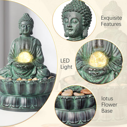 Cascading Indoor Tabletop Water Fountains with LED Light - Rockery Waterfall Fountain - Quiet and Relaxing Water Sound - Small 9.7 Inch Desktop Size - Home/Office Decor