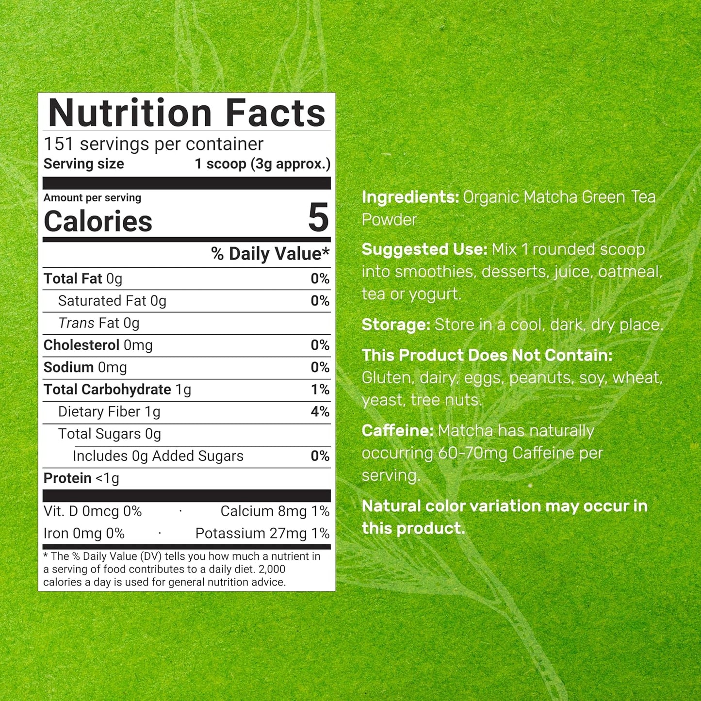Organic Matcha Green Tea Powder, 2 lb (907g) | First Harvest, Culinary Grade | Japanese Sourced Cafe Mix | Zero Sugar, Keto Friendly, Non-GMO, Vegetarian