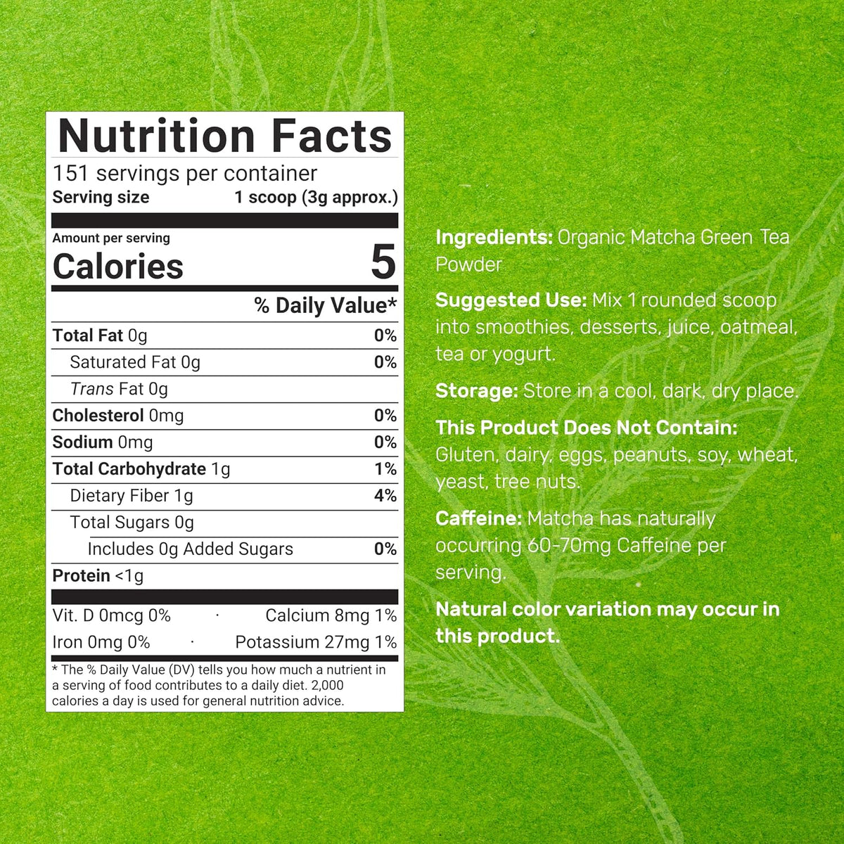 Organic Matcha Green Tea Powder, 2 lb (907g) | First Harvest, Culinary Grade | Japanese Sourced Cafe Mix | Zero Sugar, Keto Friendly, Non-GMO, Vegetarian