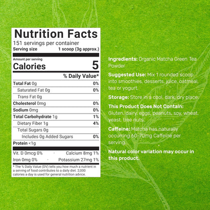 Organic Matcha Green Tea Powder, 2 lb (907g) | First Harvest, Culinary Grade | Japanese Sourced Cafe Mix | Zero Sugar, Keto Friendly, Non-GMO, Vegetarian