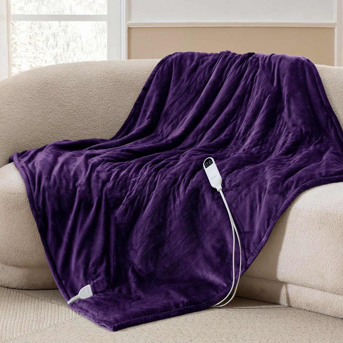 Bedsure Heated Blanket Throw Blanket with Preheat Function - Fast Heating Electric Blanket, Soft Flannel Throw with 6 Time Settings(Up to 10H), 6 Heating Settings, Gifts for Grandma (50"x60", Cream)