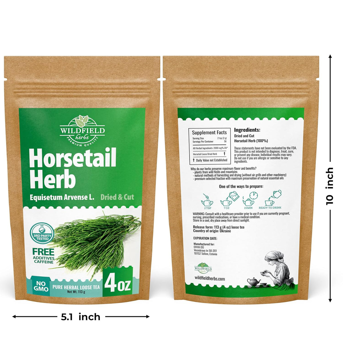 40 Bags Dried Horsetail Herb Tea Shavegrass Cola De Caballo Hierba (Equisetum Arvense) - 40 Count 1.5 g Tea Bags Horsetail Leaf Leaves Herb