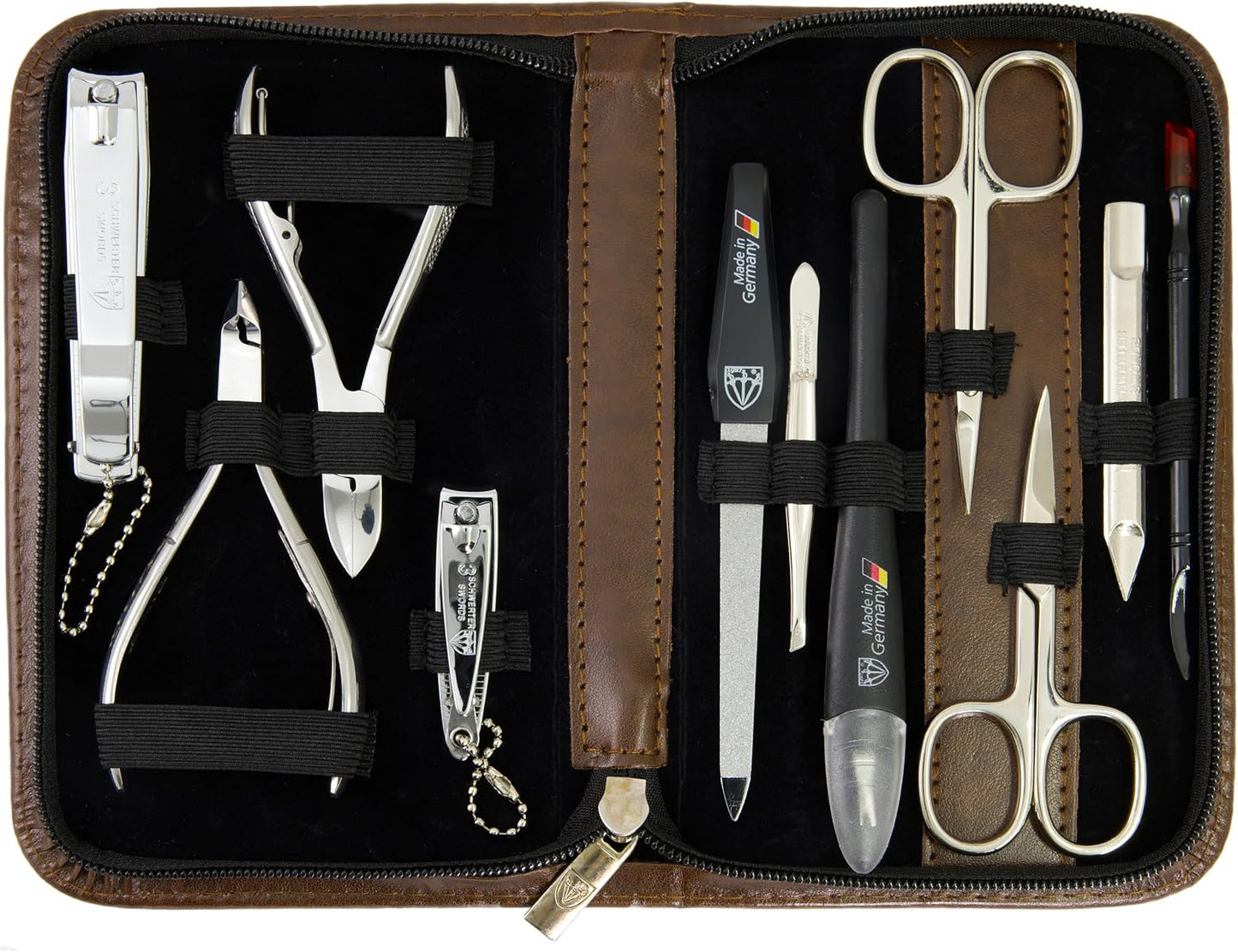 3 Swords Germany - brand quality 10 piece manicure pedicure grooming kit set for professional finger & toe nail care scissors clipper fashion leather case in gift box, Made by 3 Swords (00286)