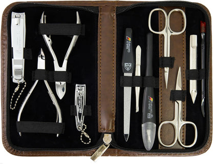 3 Swords Germany - brand quality 10 piece manicure pedicure grooming kit set for professional finger & toe nail care scissors clipper fashion leather case in gift box, Made by 3 Swords (00286)