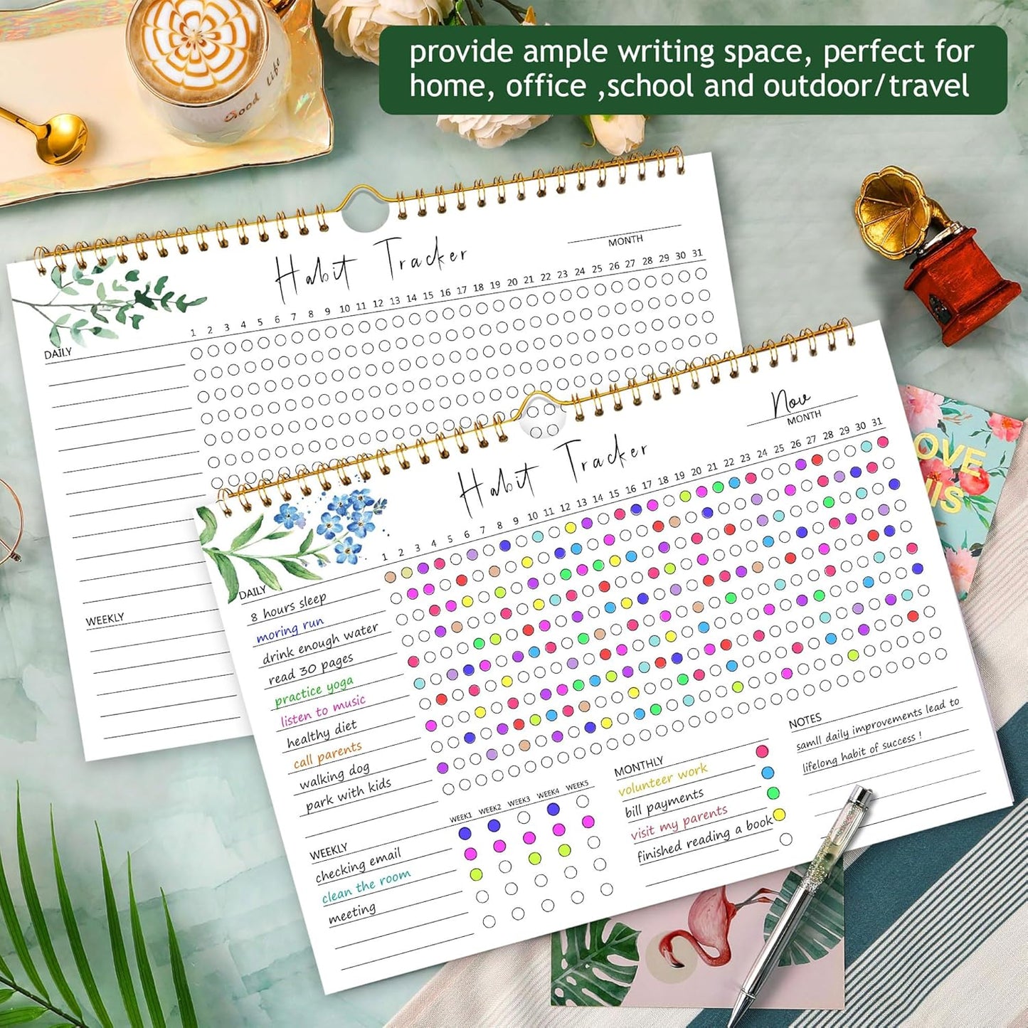 Habit Tracker Calendar, Daily Weekly Goal and Habit Tracker Journal, 12 Months Undated Habits Tracker Planner with Spiral Binding, Boost Productivity Tool and Workout Calendar, 11.7"x8.5"