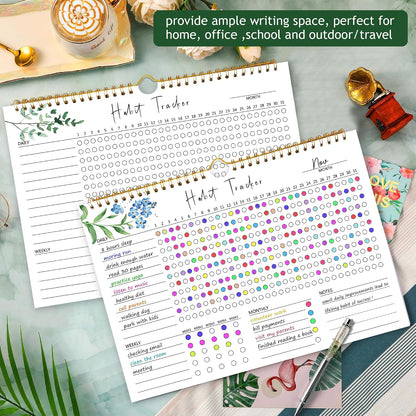 Habit Tracker Calendar, Aesthetic Daily Weekly Goal and Habit Tracker Journal, 12 Months Undated Habits Tracker Planner with Spiral Binding, Boost Productivity Tool and Workout Calendar, 11.7"x8.5"