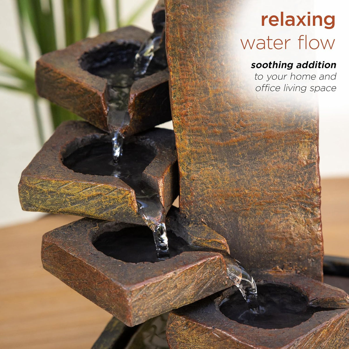 Alpine Corporation WIN1138 13" Indoor Tabletop Tiering Bowls Water Fountain with LED Lights – Cascading Water Feature for Home, Office, Meditation, and Relaxation, Dark Gray