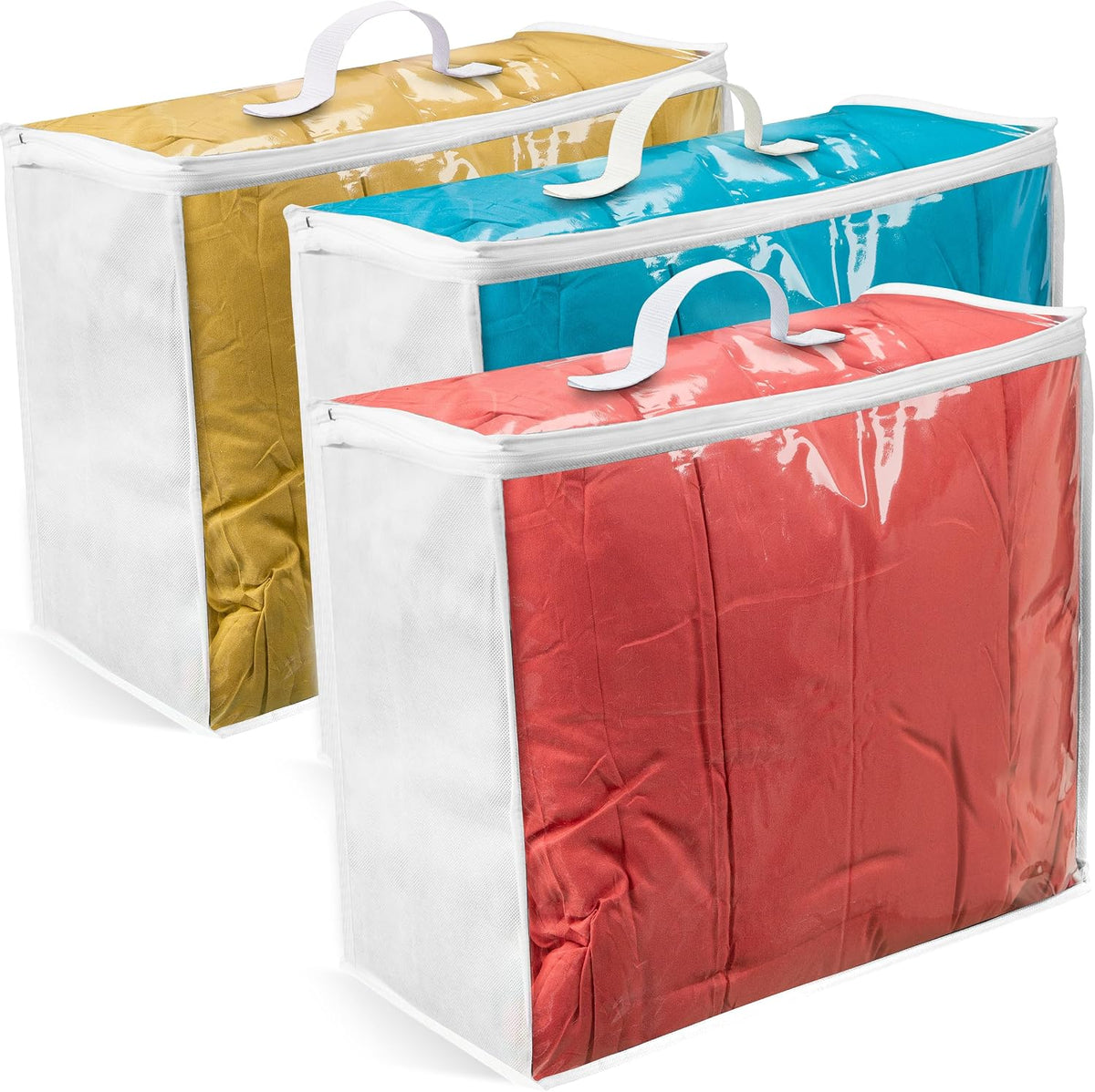 VitalUp Clear Plastic Storage Bags, Durable Zippered Storage Bags for Comforters, Blankets, Clothes, and Bedding - Breathable Nonwoven with Clear Front for Easy Organizing, 20x20x8