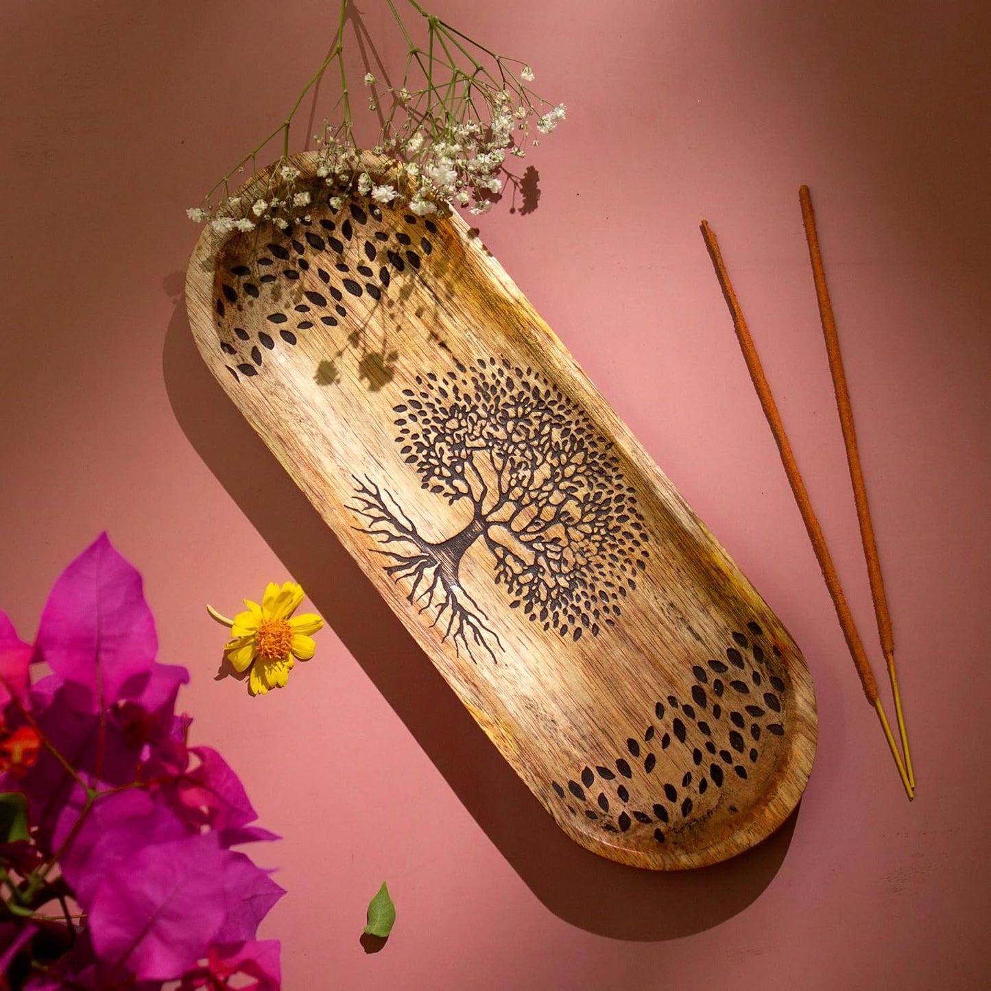 Incense Holder-Incense Burner/Ash Catcher-Handmade Wooden Insence Tray Home Decor 11x4x1.2 Inches