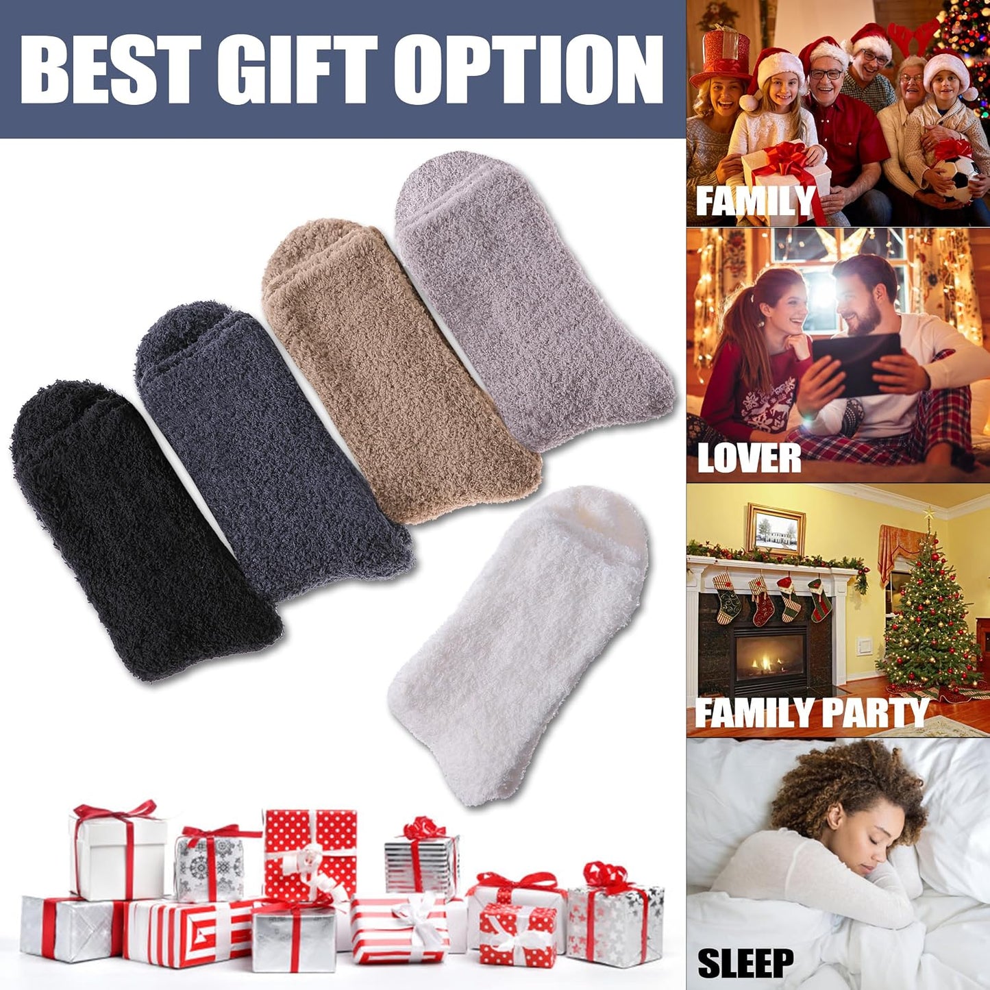 CHOWISH Womens Fuzzy Slipper Socks Super Soft Microfiber Fluffy Cozy Winter Warm Fuzzy Crew Socks