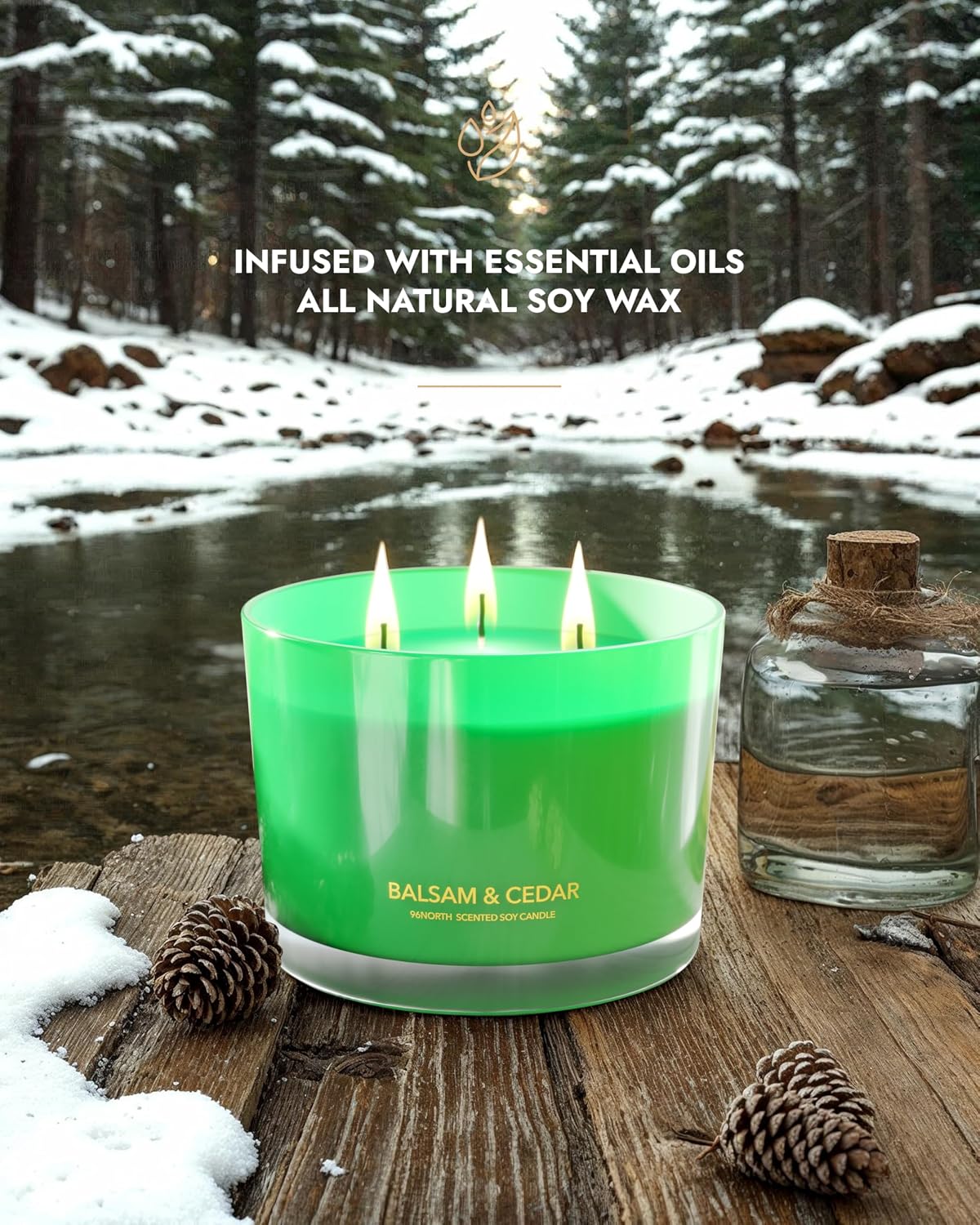 96NORTH Luxury Vanilla Soy Candles | Large 3 Wick Jar Candle | Up to 50 Hours Burning Time | 100% Natural Soy Wax | Relaxing Aromatherapy Aesthetic Candle | Housewarming Gift for Men and Women