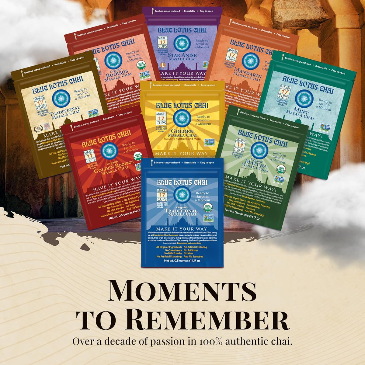 Blue Lotus Chai - Rooibos Flavor Masala Chai - Makes 65 Cups - 2 Ounce Masala Spiced Chai Powder with Organic Spices - Instant Indian Tea No Steeping - No Gluten