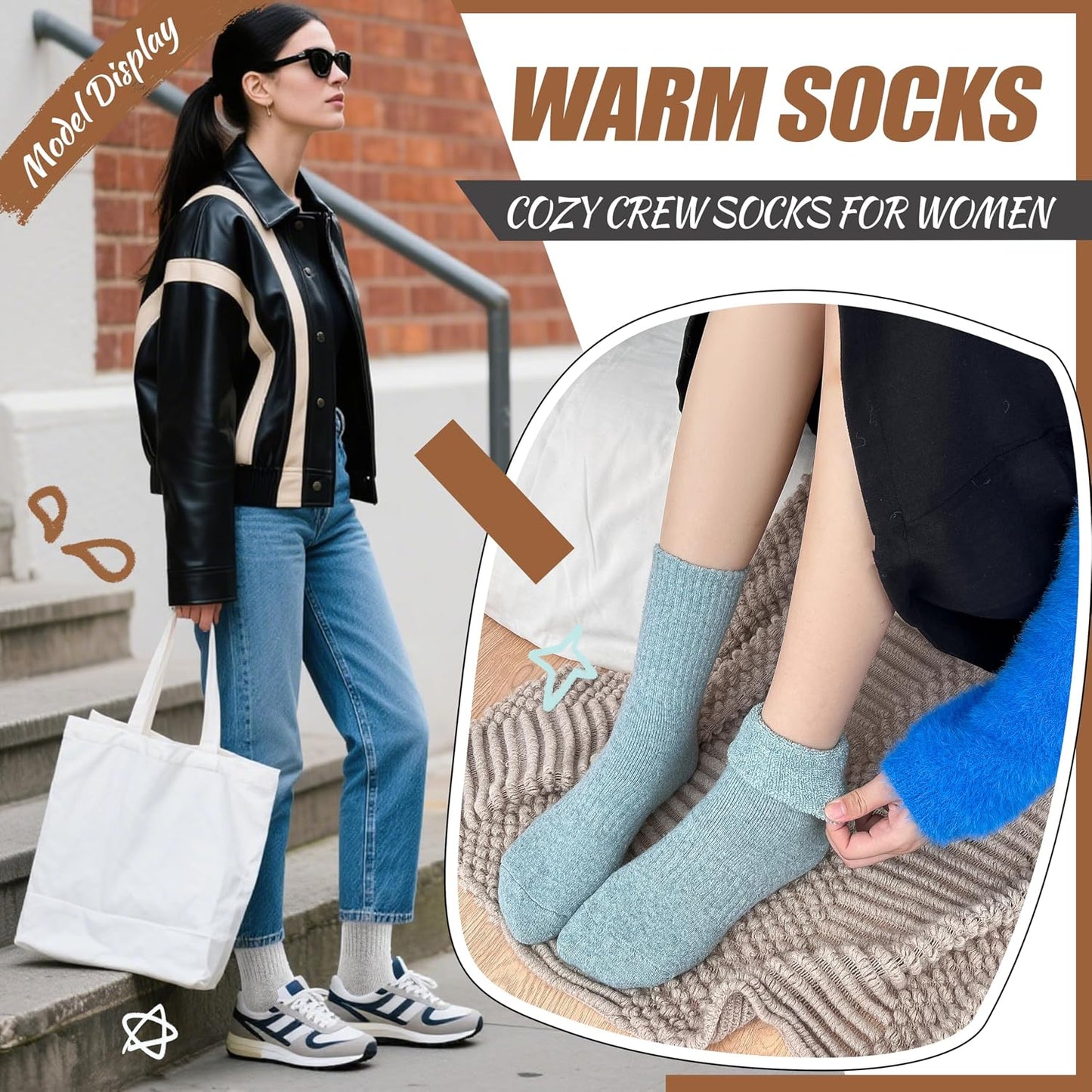 EBMORE Merino Wool Socks for Women Hiking Thermal Warm Winter Thick Boot Cozy Crew Comfy Work Socks for Ladies 5 Pairs