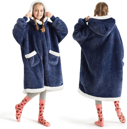 Bedsure Blanket Hoodie, Wearable Blanket Hoodie as Gifts for Mom, Birthday Gifts for Women Kids Teens Mother's Day Sherpa Sweatshirt, Grey, Standard