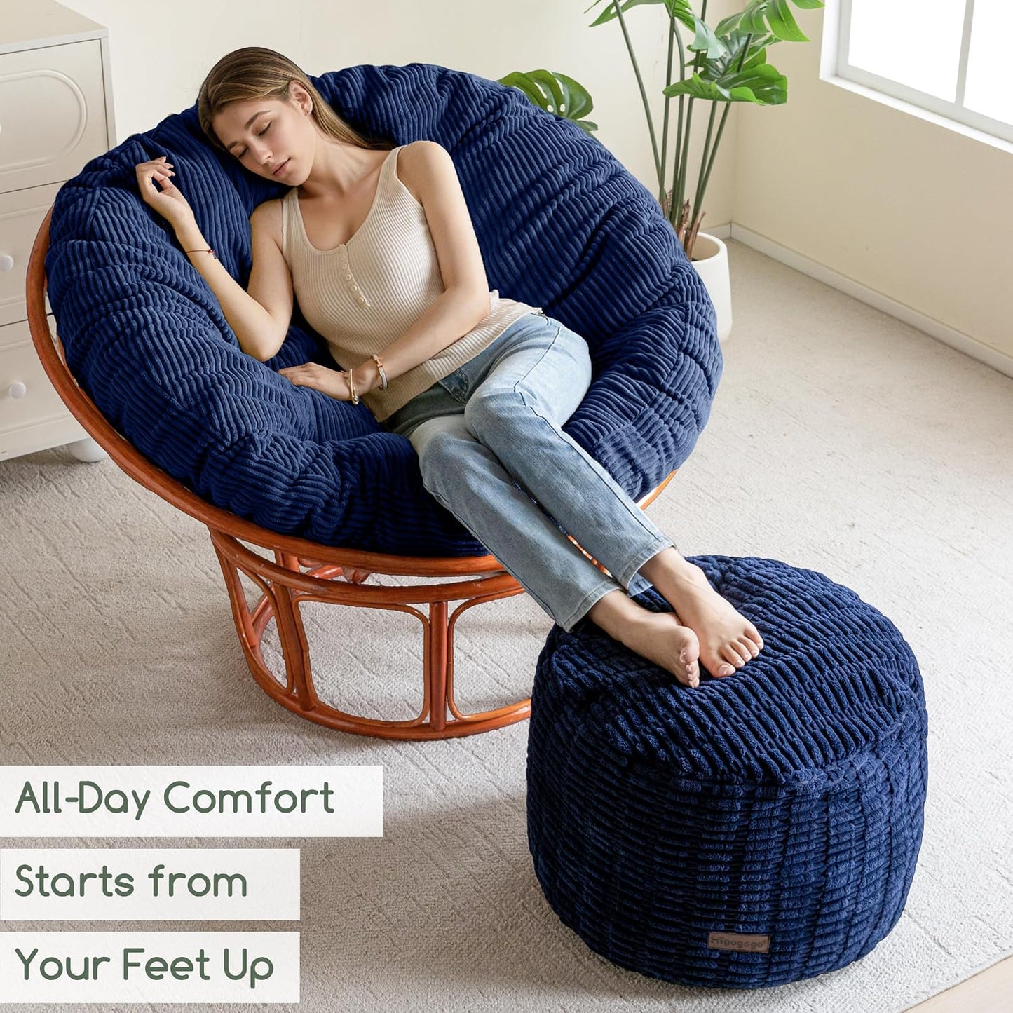 HIGOGOGO Pouf Ottoman Stuffed Round Modern Foam Filled Foot Rest Poufs for Living Room Chair Decorative 20 X 15 Inches Boho Relax Stool for Wedding Christmas Party, Beige